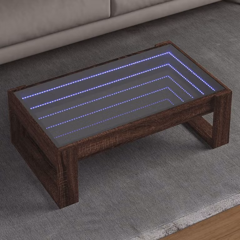vidaXL Tavolino da Salotto Moderno con LED in Rovere Marrone L: 90 cm, P: 53 cm, H: 30 cm