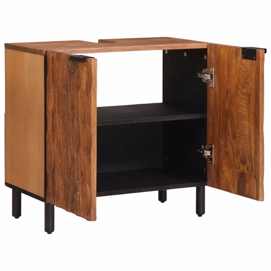 Armadio per lavabo da bagno moderno vidaXL in legno color mango marrone con ante a battente e ripiani interni L/P/H: 62 x 33 x 58 cm – 2