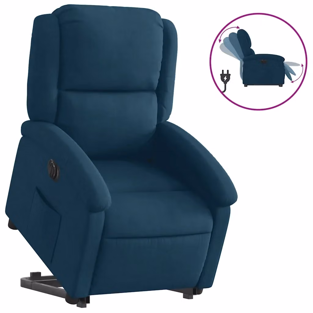 vidaXL Poltrona Alzapersona Reclinabile Elettrica in Velluto Blu – 2