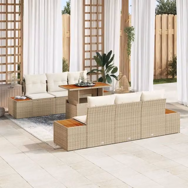 Set Divano da Giardino 7 pz Beige e Crema 3350033