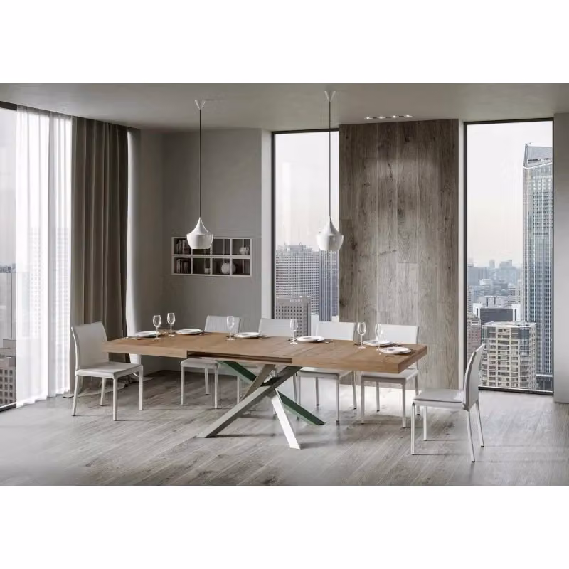 Tavolo allungabile Volantis ITAMOBY in legno e metallo colore Quercia Natura e Multicolore, L: 200-460 cm, P: 90 cm – 2