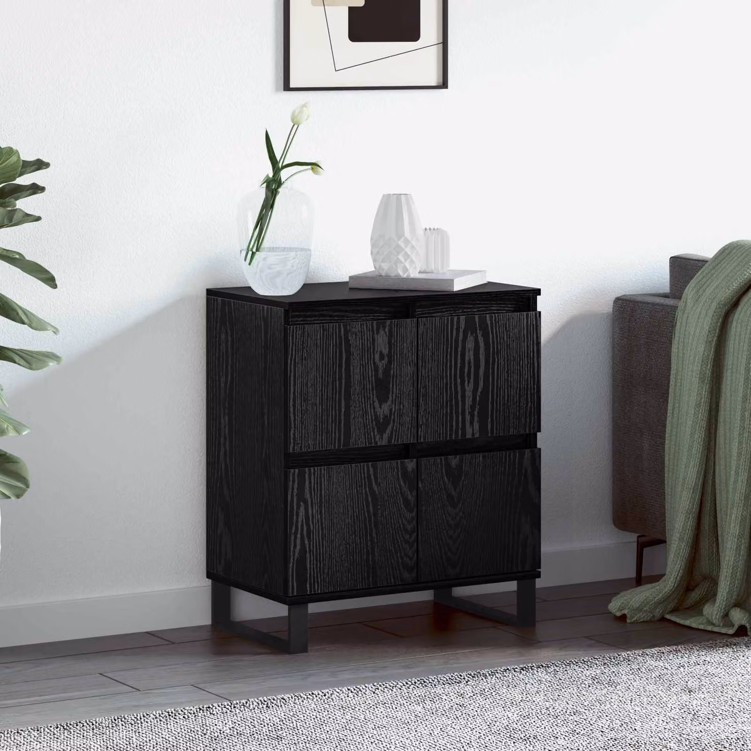 Credenza moderna vidaXL in rovere e nero L: 60 cm, P: 35 cm, H: 70 cm
