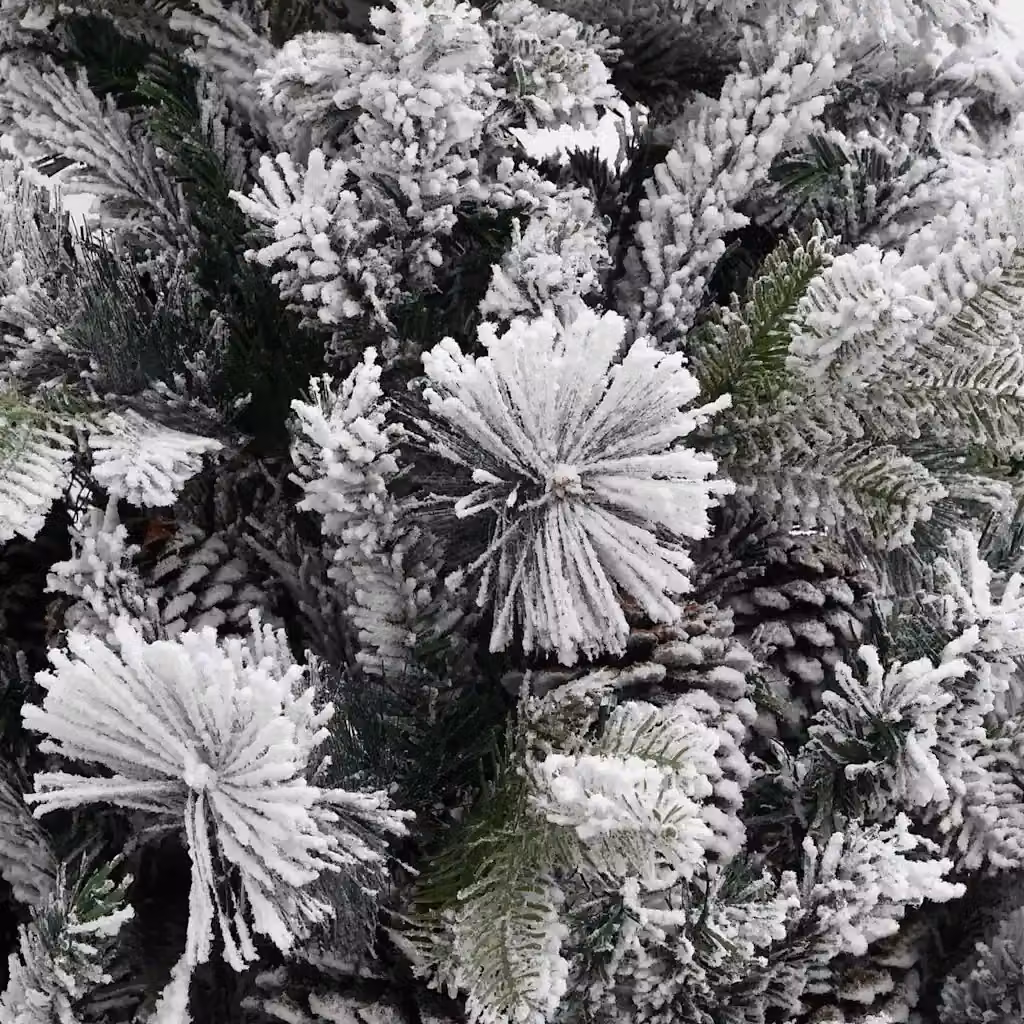 Albero di Natale con Neve Floccata e Pigne vidaXL, Verde e Bianco, Altezza: 195 cm – 2
