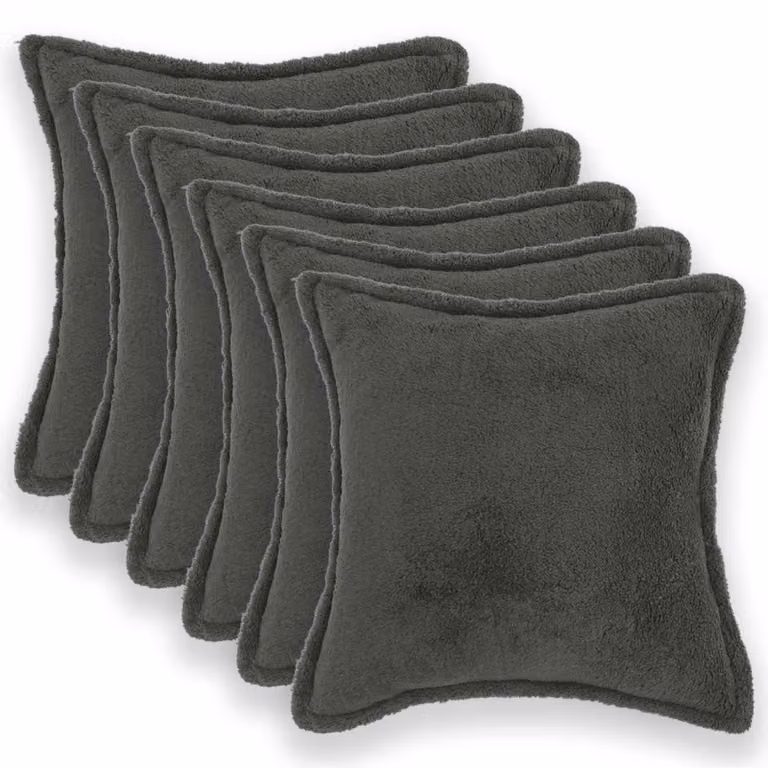 Set di 6 federe vidaXL HOUTEN Grigio Scuro, tessuto bouclé, L 40 cm x P 40 cm