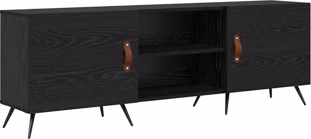 Mobile TV rettangolare moderno con 2 ante 150 x 30 x 50 cm spazio di archiviazione funzionale in legno ingegnerizzato nero 02_0052508