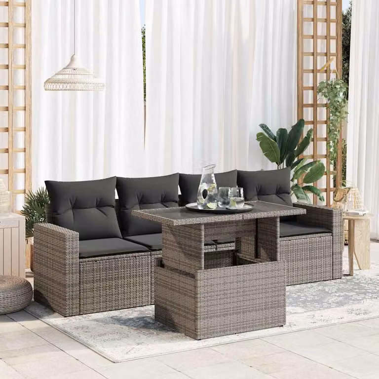 Maison Exclusive - Set Divano da Giardino 5 pz con Cuscini Grigio in Polyrattan