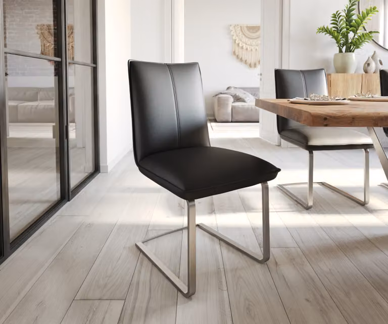 DELIFE Sedia girevole Lelio-Flex, vera pelle nera, design moderno, struttura in acciaio inossidabile, imbottitura in molle insacchettate