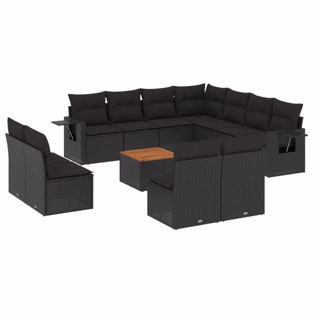 Set Divani da Giardino 12 pz con Cuscini Nero in Polyrattan