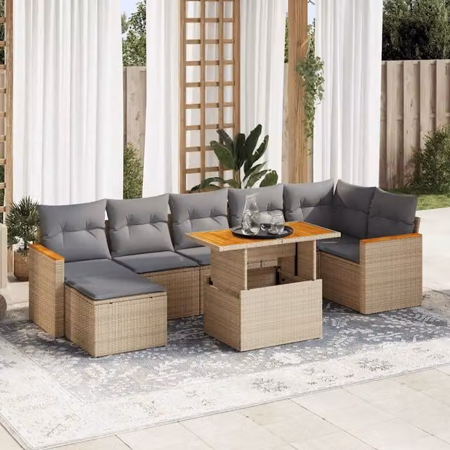 Set Divano da Giardino 8 pz con Cuscini Beige Polyrattan Acacia 3327517