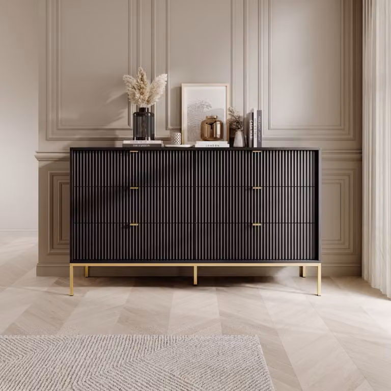 Cassettiera larga con cassetti MISHEEL - nero / oro