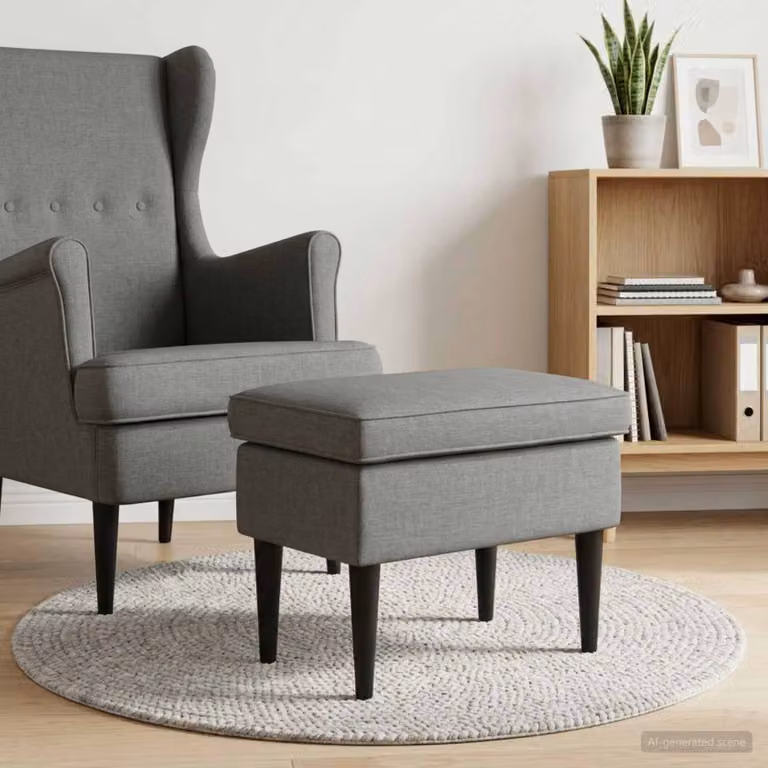 Poggiapiedi vidaXL in tessuto grigio con struttura in legno e rivestimento rimovibile L/P/H: 55 x 35 x 41 cm