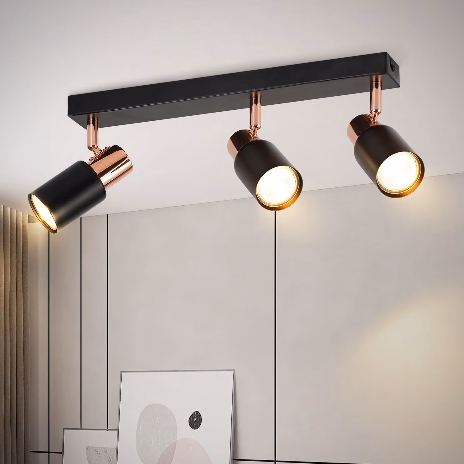 ZMH faretto da soffitto 3 fiamme LED lampada da soffitto GU10 355°faro da parete orientabile nero moderno corridoio per cucina soggiorno camera da letto (senza lampadina)