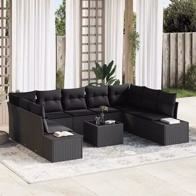 Set Divano da Giardino 9 pz 8-Numero di posti Nero Polyrattan 3355902