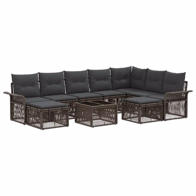 Set Divano da Giardino vidaXL 10 Pezzi in Polyrattan Grigio e Antracite con Cuscini e Tavolino