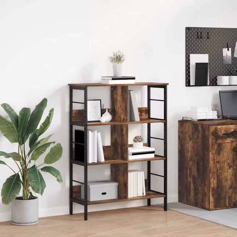 Libreria vidaXL in stile industriale con 6 livelli, legno e metallo, colore marrone, L 82 cm x P 32 cm x H 112 cm