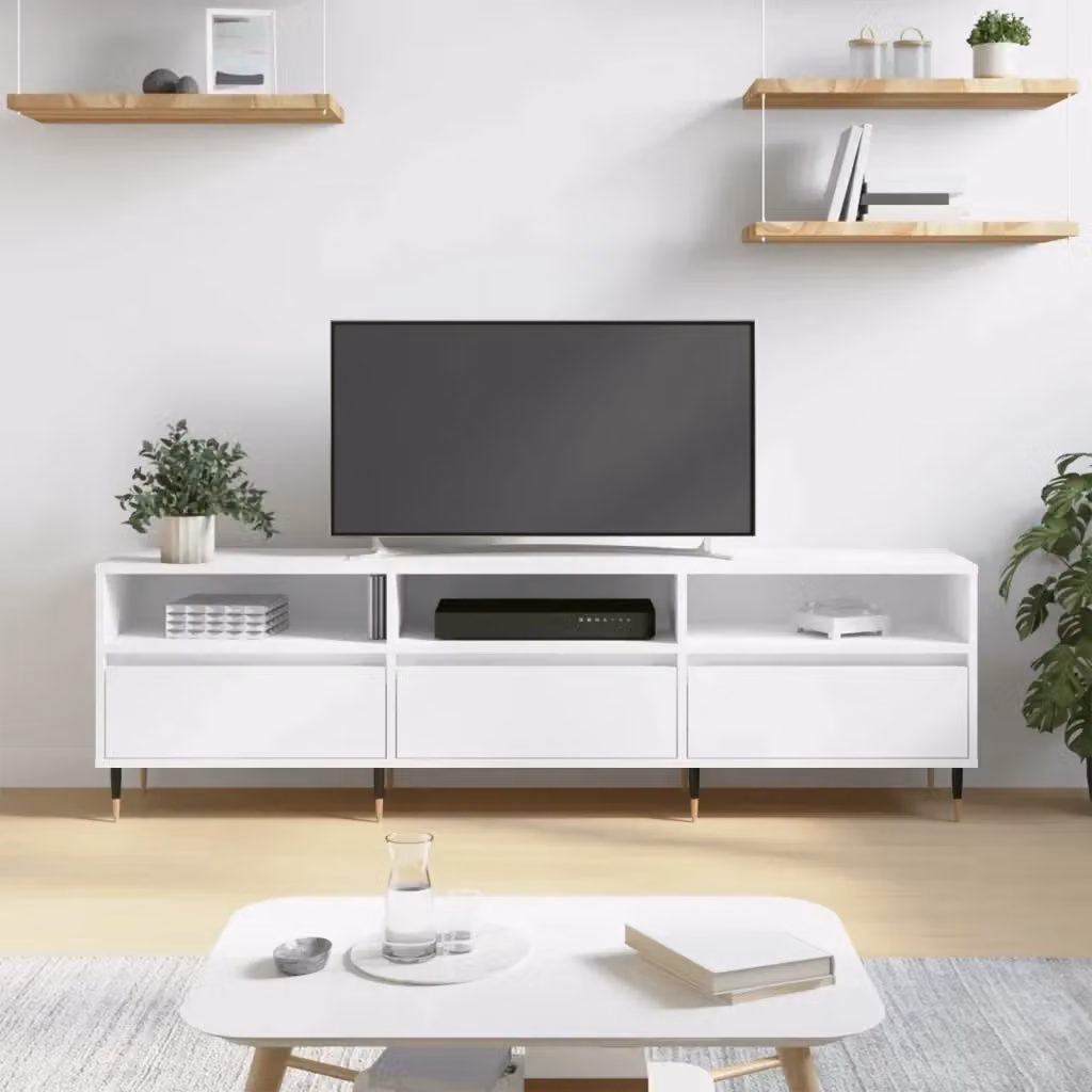 Mobile TV moderno DESIGN IN bianco in legno e metallo con scomparti multimediali L: 150 cm, P: 30 cm, H: 44,5 cm – 2