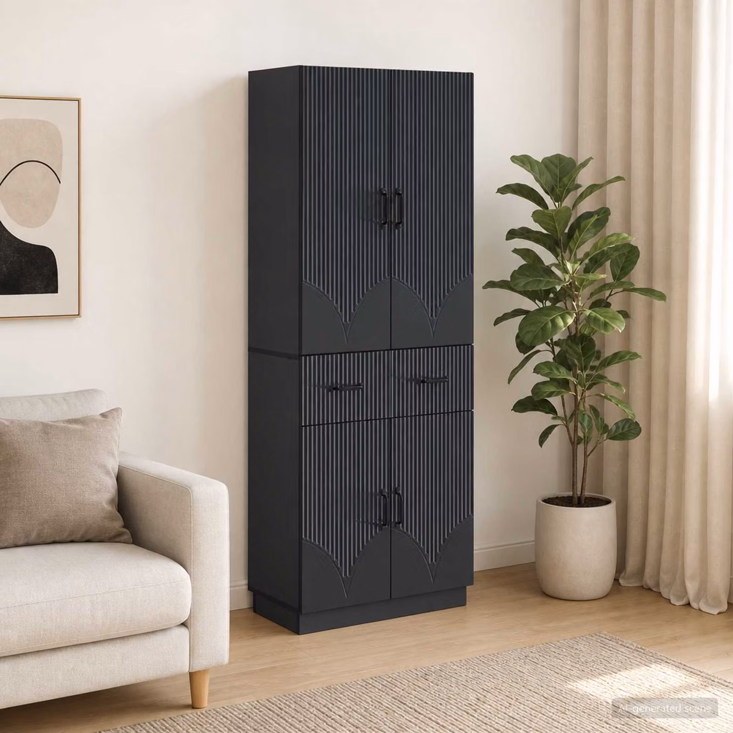 Set di 2 armadi moderni vidaXL in legno ingegnerizzato nero opaco con ante a battente e ripiani interni L/P/H: 87,0 x 34,5 x 66,0 cm