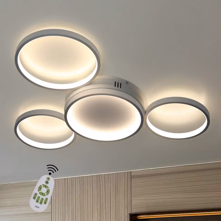 ZMH LED plafoniera bianca dimmerabile con telecomando soggiorno moderno design ad anello 4 fiamme 52W per camera da letto ufficio camera dei bambini sala da pranzo