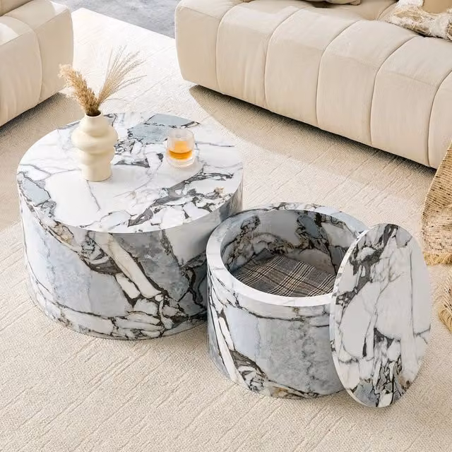 Set di 2 Tavolini Rotondi da Caff¨¨ Impilabili ¨C Minimal ¨C Effetto Legno MDF 62,8cm ? / 44cm ?