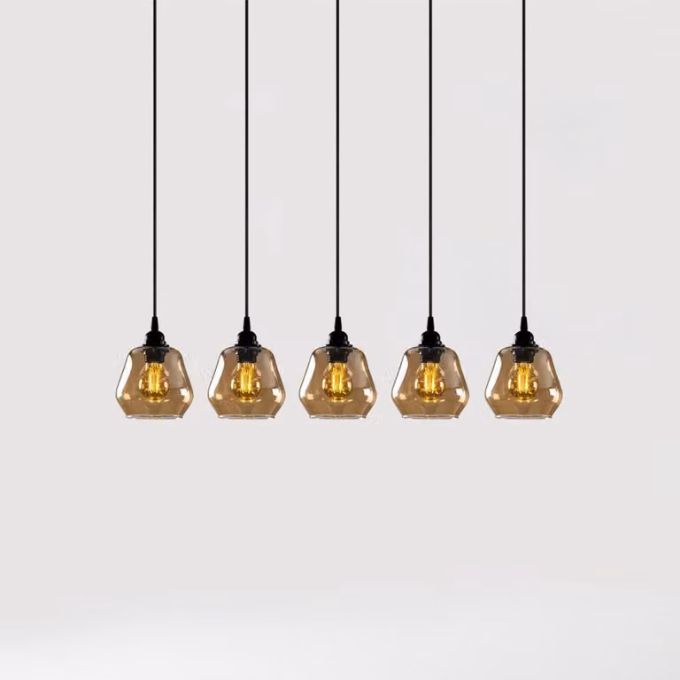Lampada a sospensione in vetro Gold 033 Opviq, dimmerabile, Crema / Ambra, Soggiorno / Sala da pranzo, Vetro, Lampada a sospensione