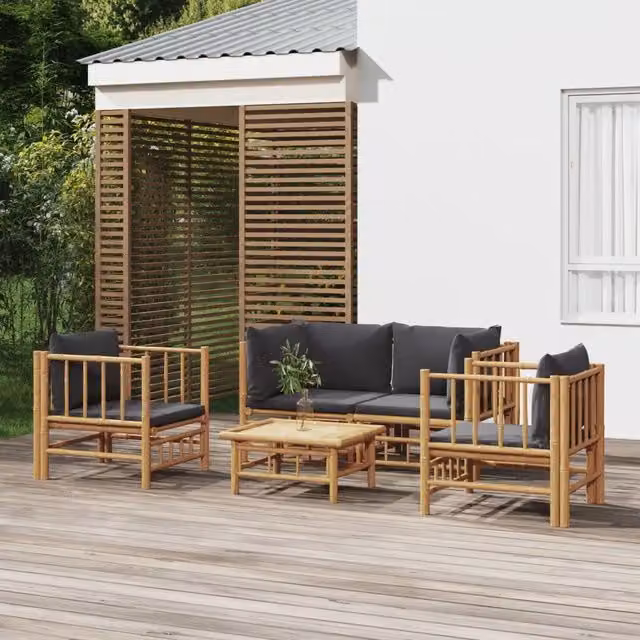 Set Salotto da Giardino 5pz con Cuscini Grigio Scuro Bambù 3155217