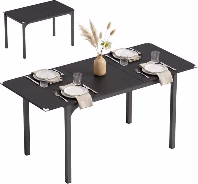 Tavolo da pranzo allungabile XYLO moderno con gambe in acciaio nero e piano in MDF laminato, L: 150 cm, P: 75 cm, H: 70 cm