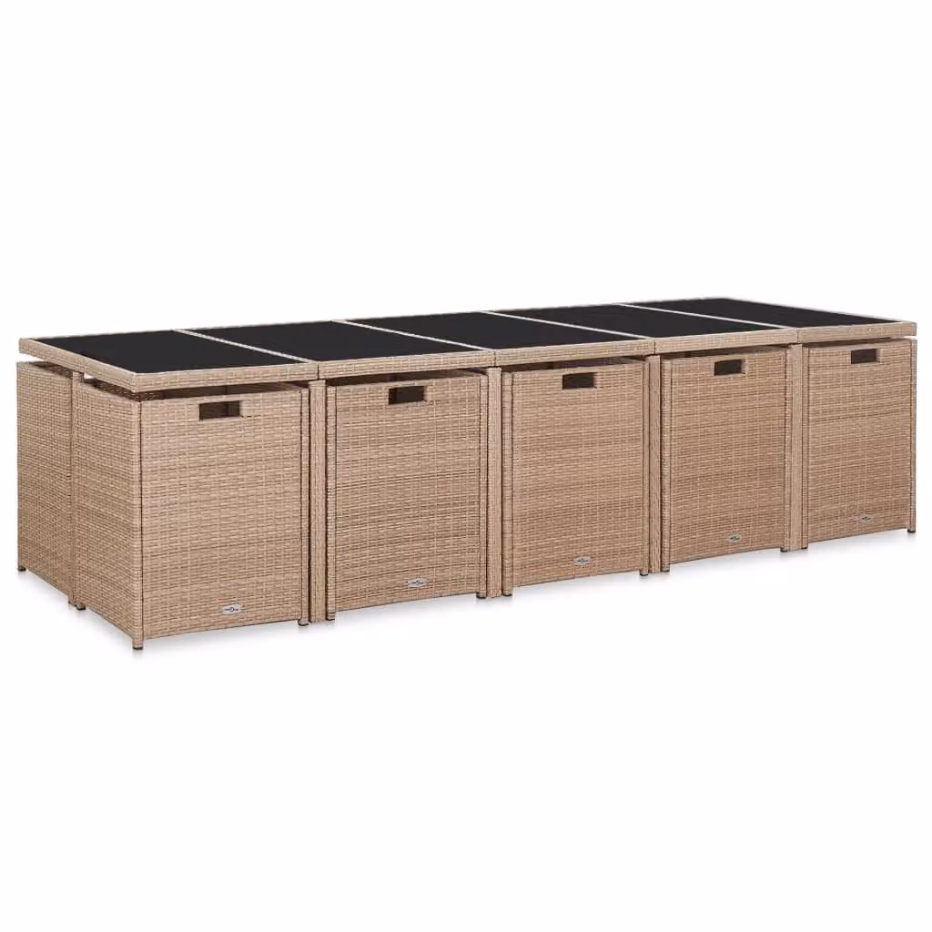 Set di mobili da giardino moderno in polyrattan beige con 15 pezzi e piano in vetro – 2