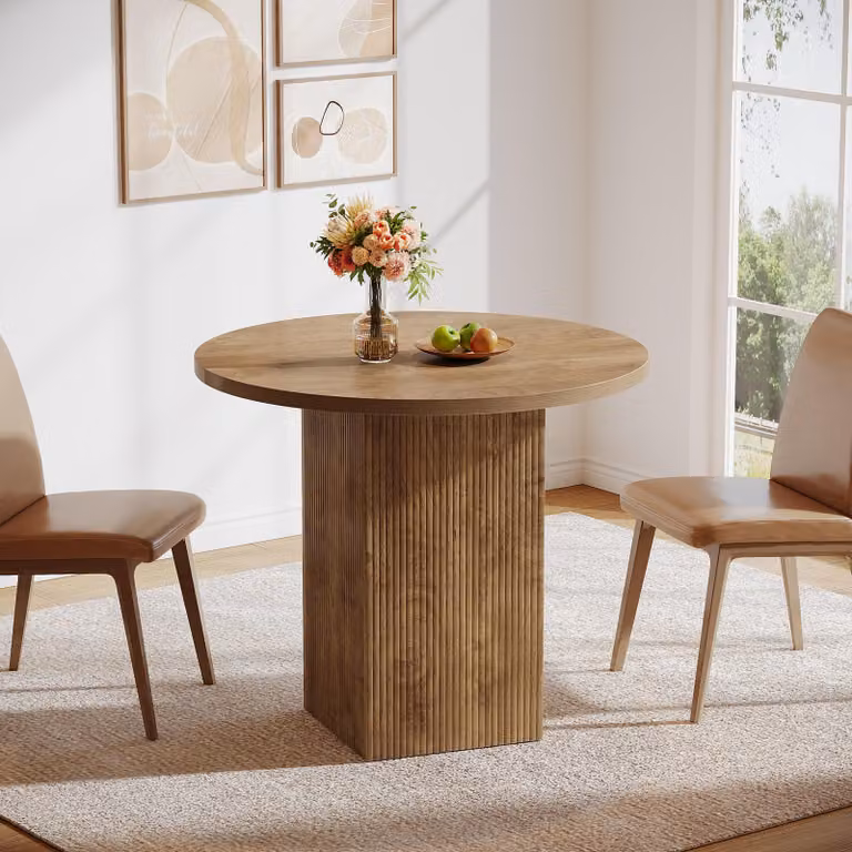 Tribesigns Piccolo tavolo da pranzo rotondo per 2 persone, diametro 80 cm, tavolo da cucina Tavolo da pranzo con base in legno scanalato per ambienti piccoli, marrone