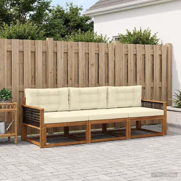 Set di divani da esterno vidaXL in legno di acacia con cuscini, colore marrone e beige