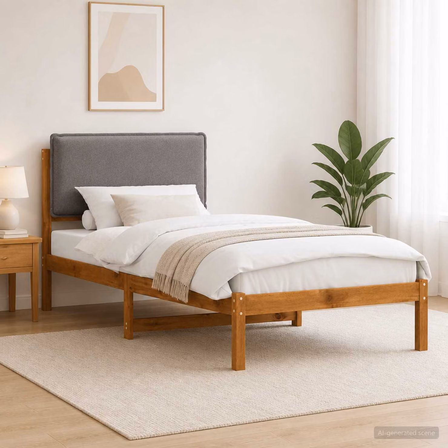 vidaXL Letto con Testiera Rivestita Naturale e Grigio Chiaro