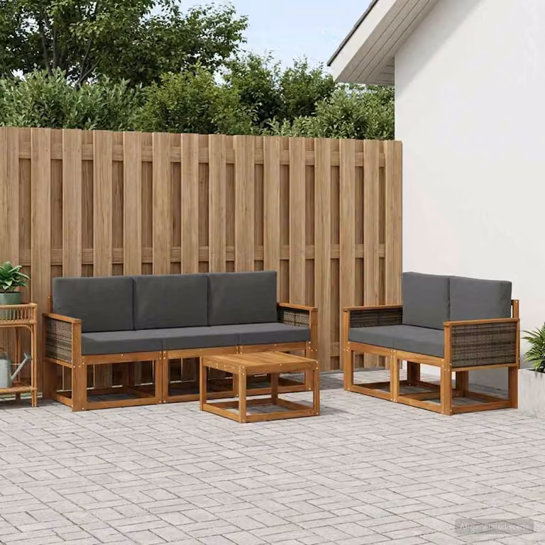 Set di divani da esterno vidaXL in legno di acacia con cuscini, 6 pezzi, beige e antracite