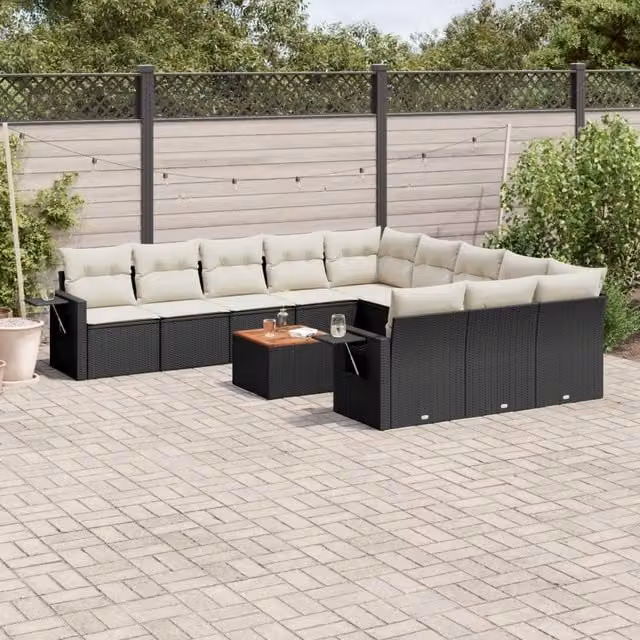 Set da giardino moderno vidaXL in polyrattan nero con cuscini e tavolino da esterno