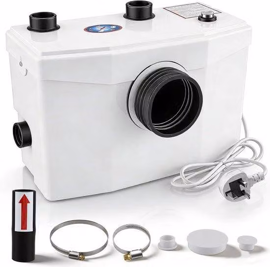 Trituratore sanitario potente con pompa per acque reflue silenziosa, 600 W, 240 l/min, ideale per WC, doccia e lavandino, con un'altezza massima di 8 metri e 3 ingressi