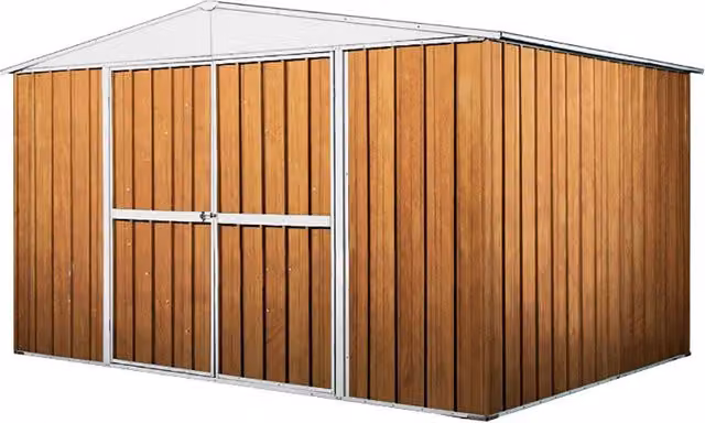 Casetta Box da Giardino Enaudi in Acciaio Zincato Marrone con Doppia Porta e Serratura L: 360 cm, P: 345 cm, H: 212 cm