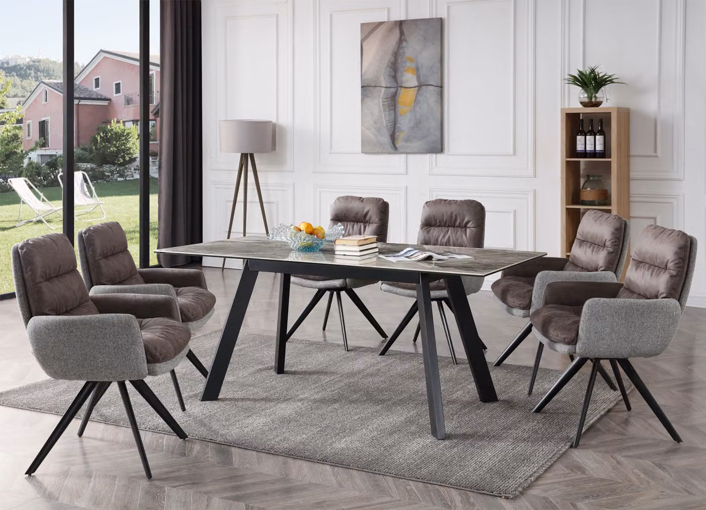 Set da 6 sedie da sala da pranzo MCW-G66, sedie da cucina girevoli con posizione automatica, rivestimento in tessuto MVG ~ grigio chiaro-grigio, con braccioli