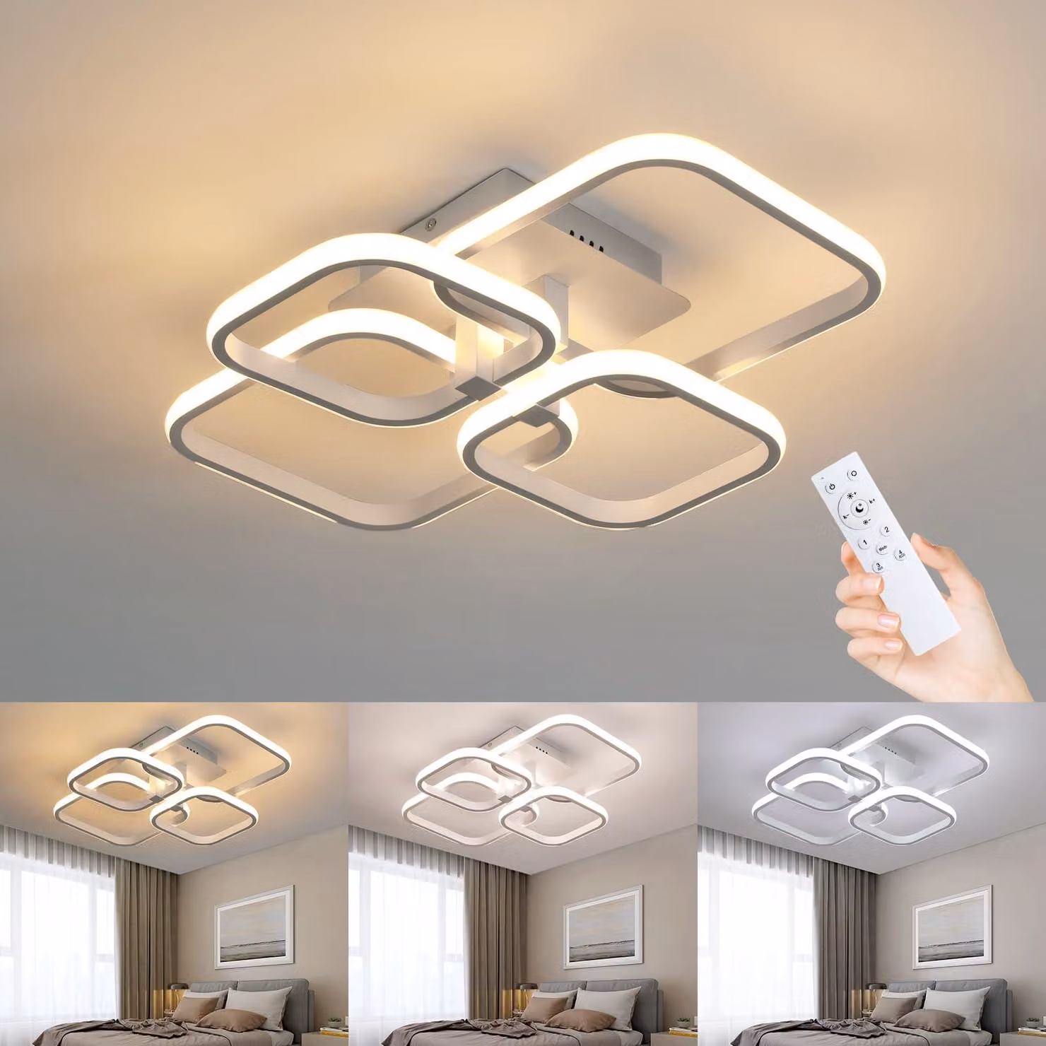 Lampada a LED da soffitto, dimmerabile, 48W, 5400LM, con telecomando