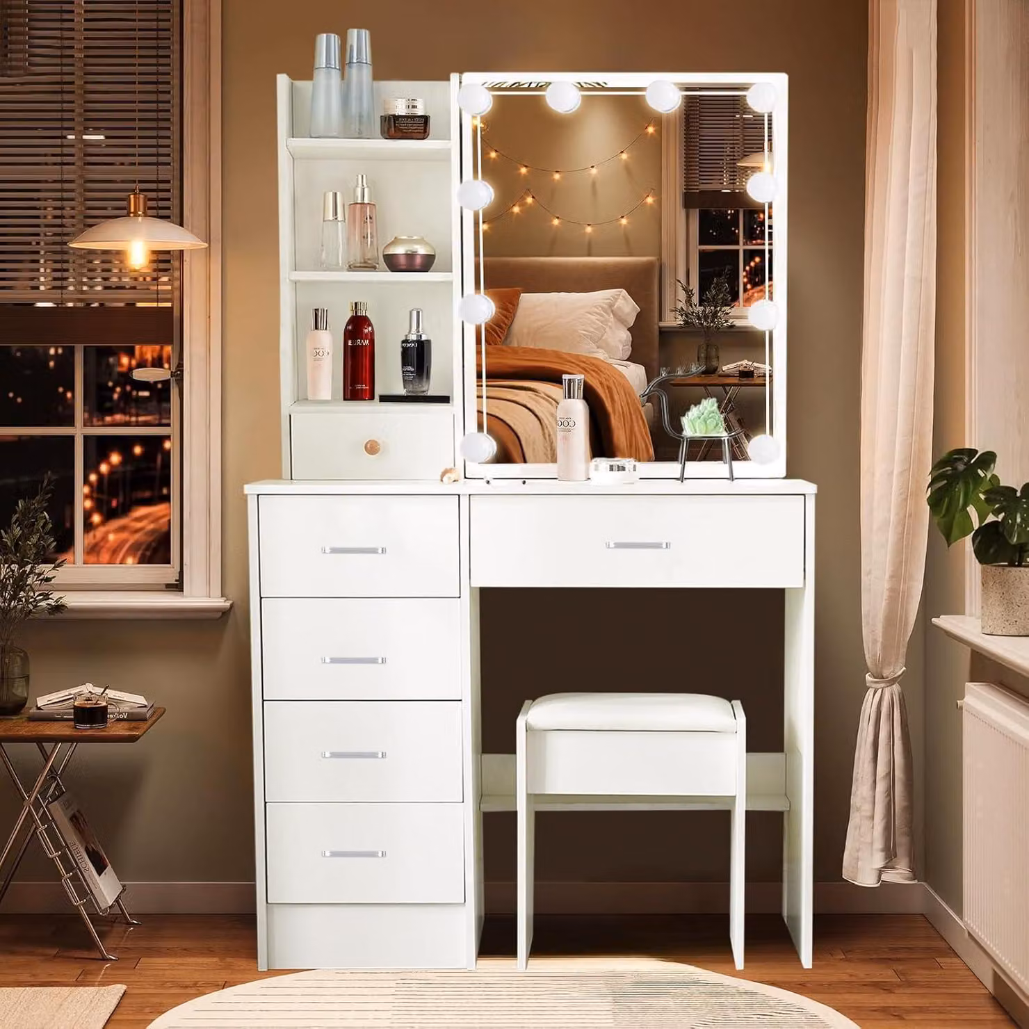 Tavolino da toilette con illuminazione a LED e luminosità regolabile, bianco - M07