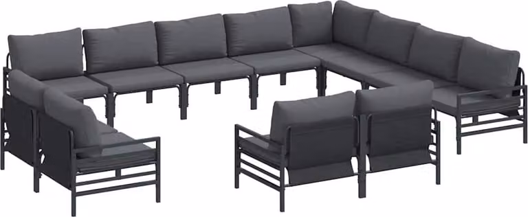 Set Divano da Giardino con cuscino 12 pcs Nero Acciaio