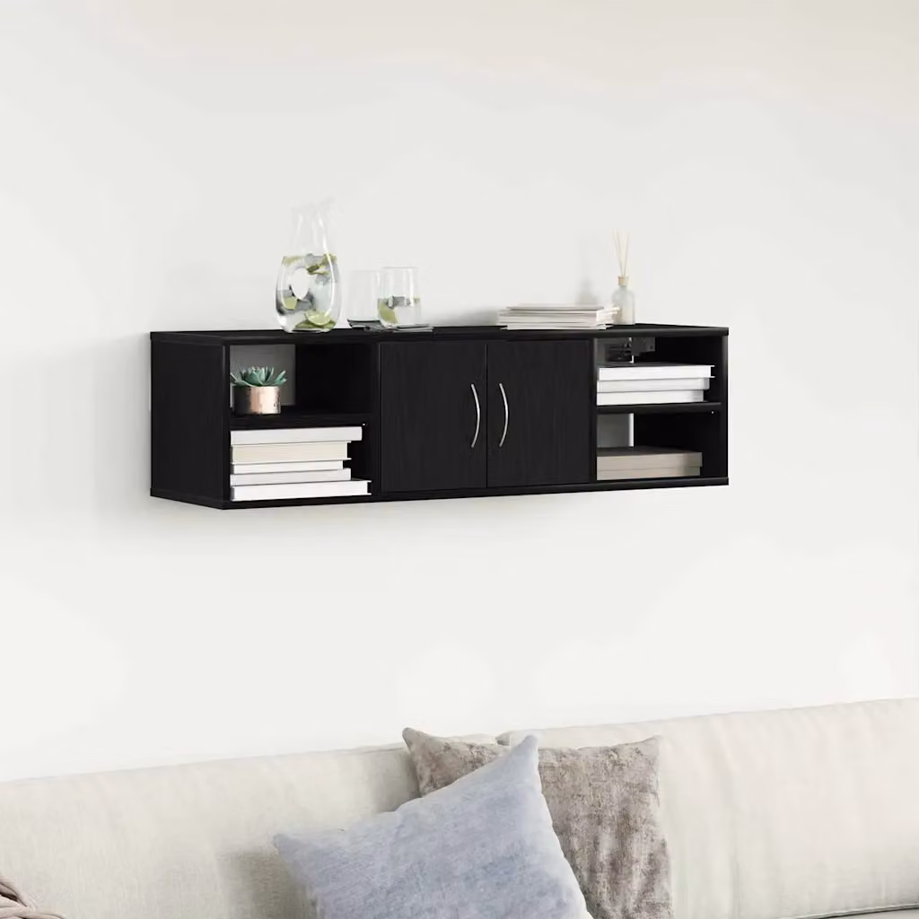 Scaffale da parete moderno vidaXL in Rovere Nero, L 102 x P 30 x H 29 cm