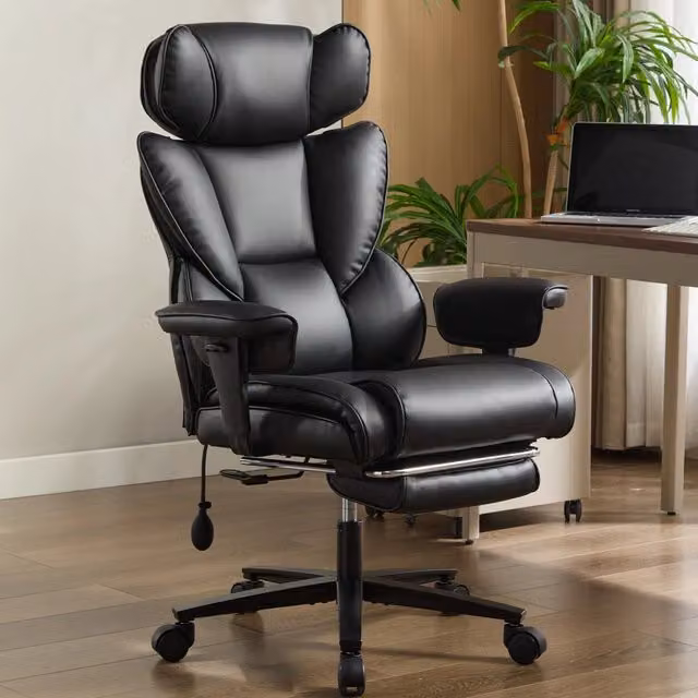 Sedia Ergonomica REDOM con Supporto Lombare Gonfiabile, Poggiatesta Regolabile e Braccioli, Nero, in Faux Leather – 1