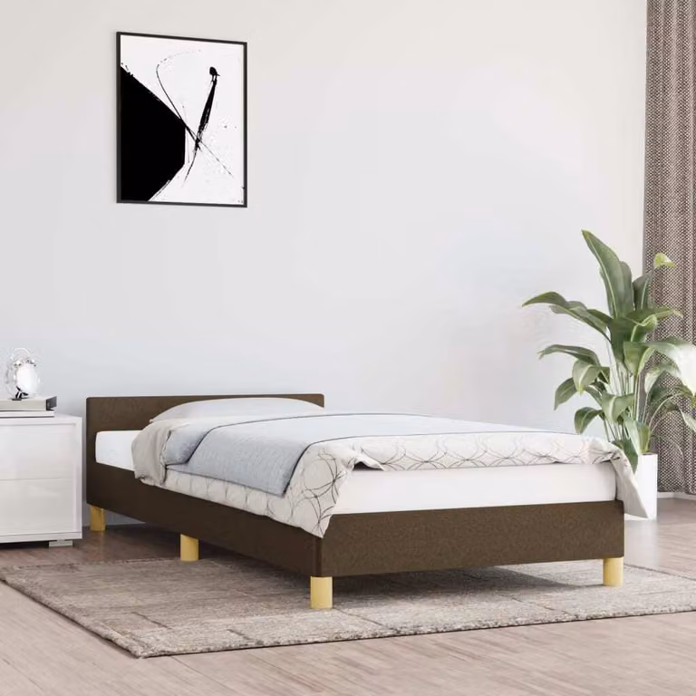 vidaXL Struttura letto con testiera in tessuto marrone scuro 90x190 cm - Struttura letto con testiera - Struttura letto con testiera - Struttura letto - Letto con testiera