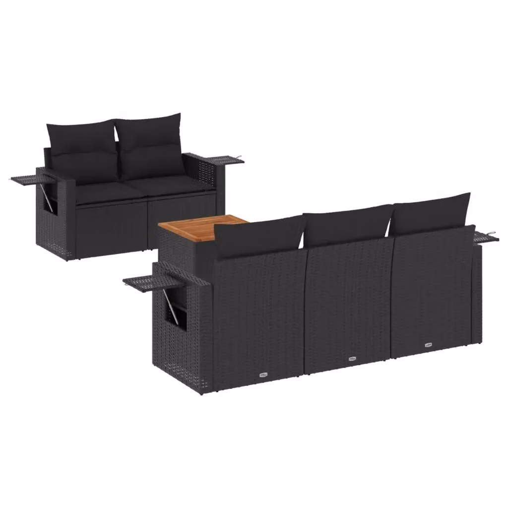 Set Divano da Giardino vidaXL 6 pz in Polyrattan Nero con Cuscini e Tavolino da Caffè – 2