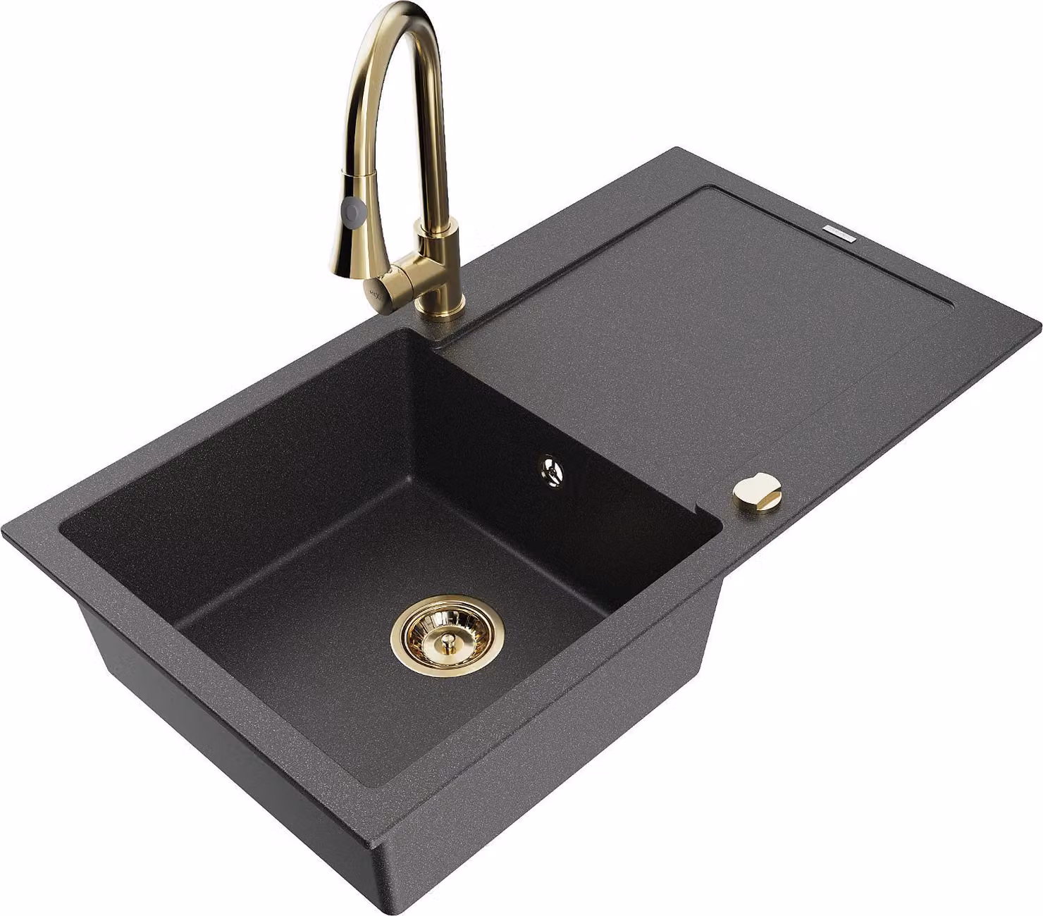 Mexen Leo lavello in granito a 1 vasca con sgocciolatoio e miscelatore cucina Elia, nero maculato - 6501-76-670101-50