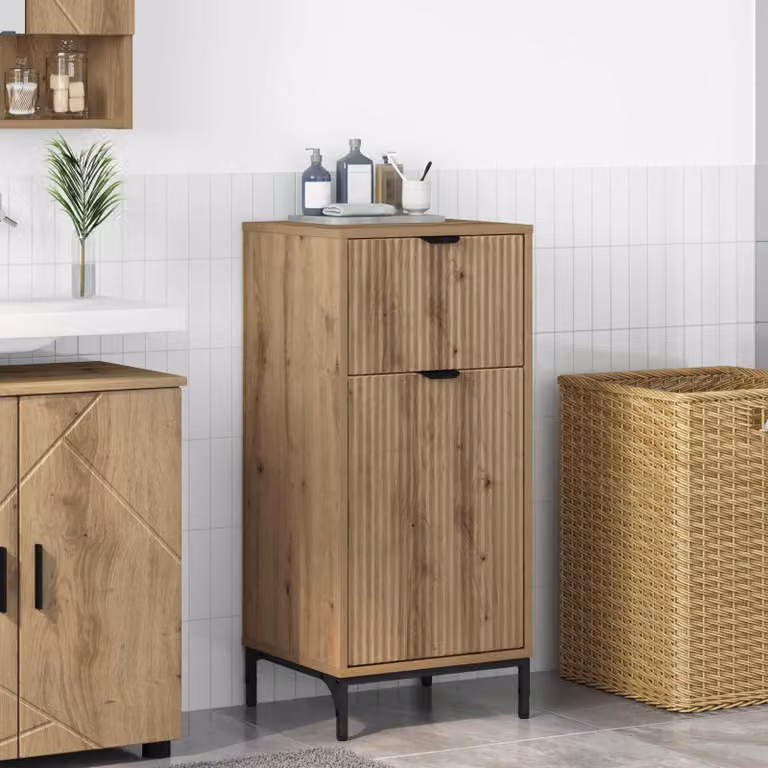 Mobile da bagno vidaXL in legno rovere marrone con ante a battente e ripiani interni L/P/H: 39,5 x 36 x 88 cm