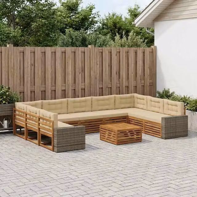 Set di 10 divani da esterno vidaXL in legno di acacia color beige e naturale per giardino e terrazza – 1