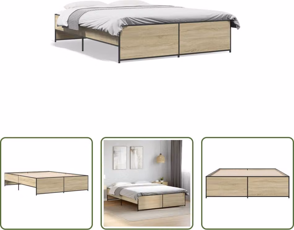 The Living Store Struttura per letto in rovere Sonoma 160x200 cm in legno e metallo