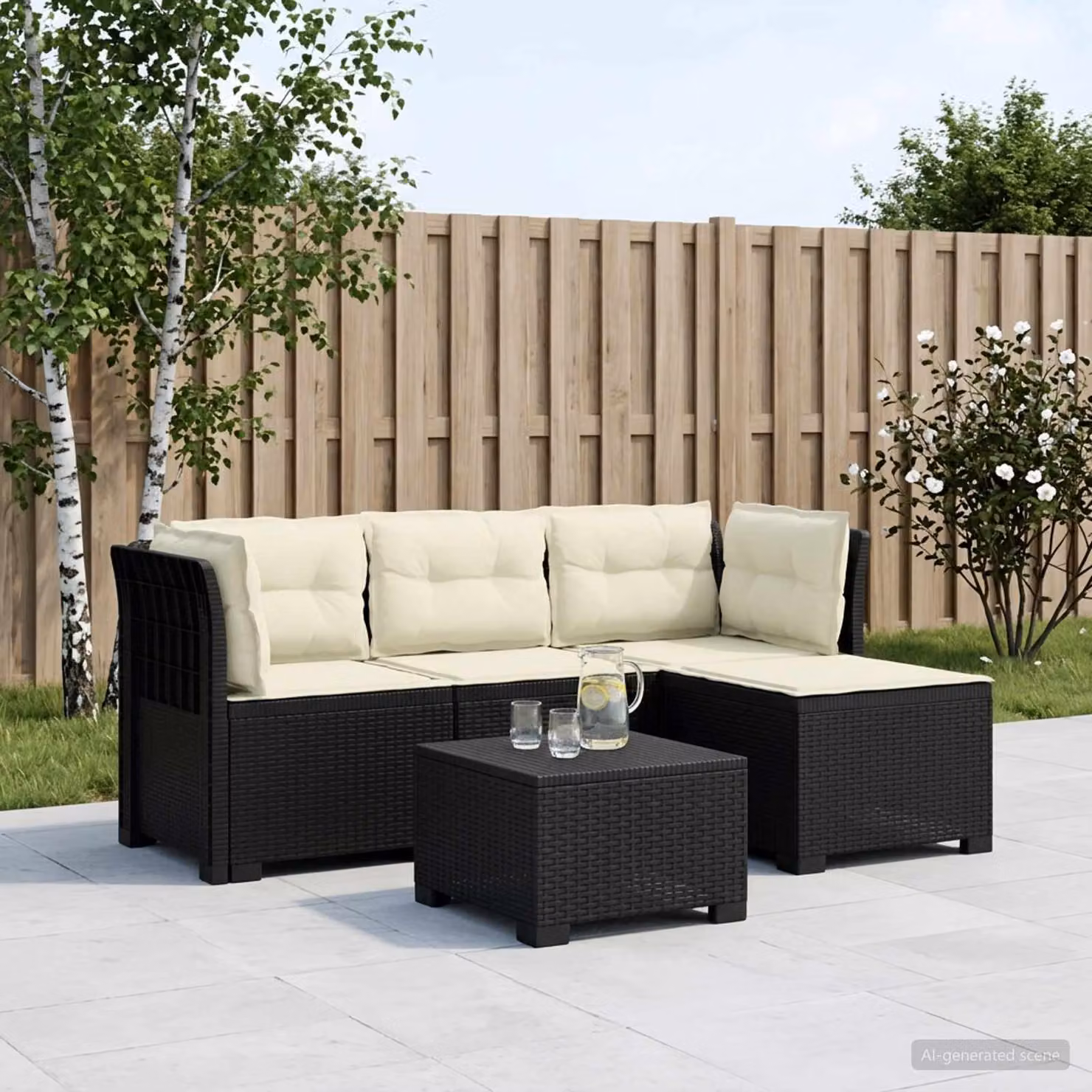 Divano da giardino angolare vidaXL a 4 posti con cuscini, design moderno in aspetto rattan, colori antracite e beige, resistente alle intemperie e ai raggi UV