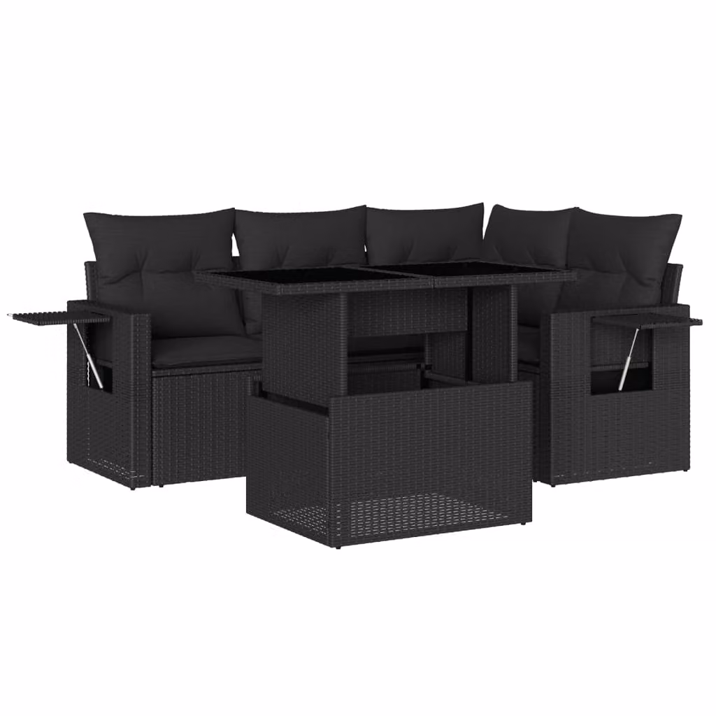 Set Divani da Giardino 5 pz con Cuscini in Polyrattan Nero