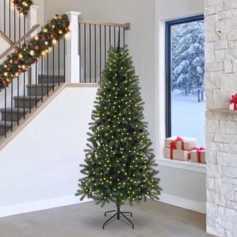 Albero di Natale artificiale moderno vidaXL verde con 300 LED bianco caldo in PE e PVC