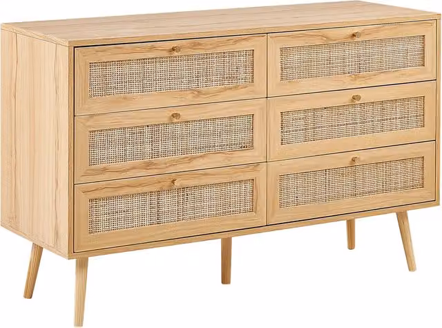 Cassettiera BELIANI in rattan e legno di pino stile boho, colore marrone e beige, L: 120 cm, H: 75 cm, P: 42 cm